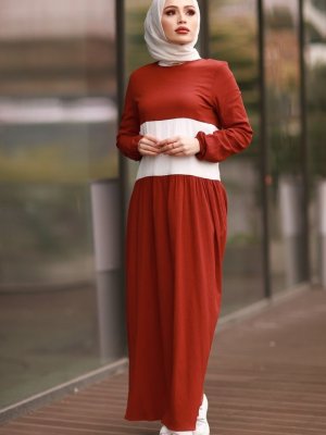 In Style Kiremit Üç Katlı Elbise