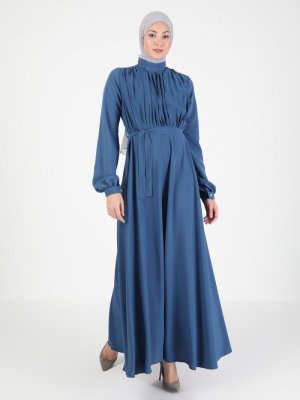 Mileny Mavi Pilise Detaylı Elbise