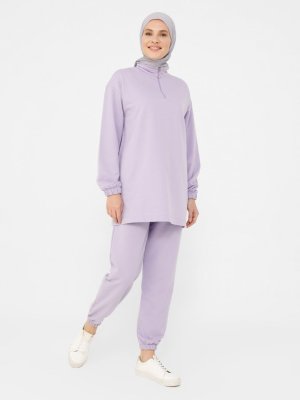 Refka Soft Lila Tunik & Pantolon İkili Eşofman Takım