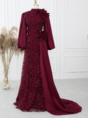 Gizem Kış Bordo Elegance Abiye Elbise