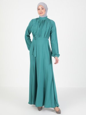 Mileny Mint Yeşili Pilise Detaylı Elbise