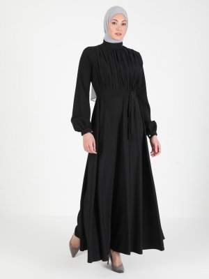 Mileny Siyah Pilise Detaylı Elbise