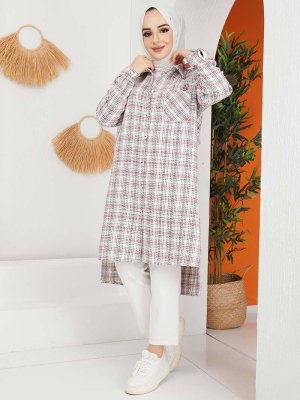 HAKİMODA Ekru Bordo Yandan Yırtmaçlı Tunik