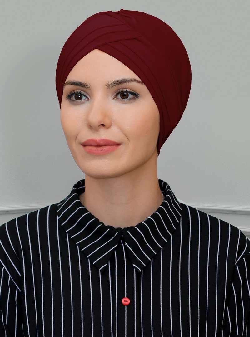 Hürrem Bone Bordo Hazır Geçmeli Sandy Kumaş Üç Çapraz Bone