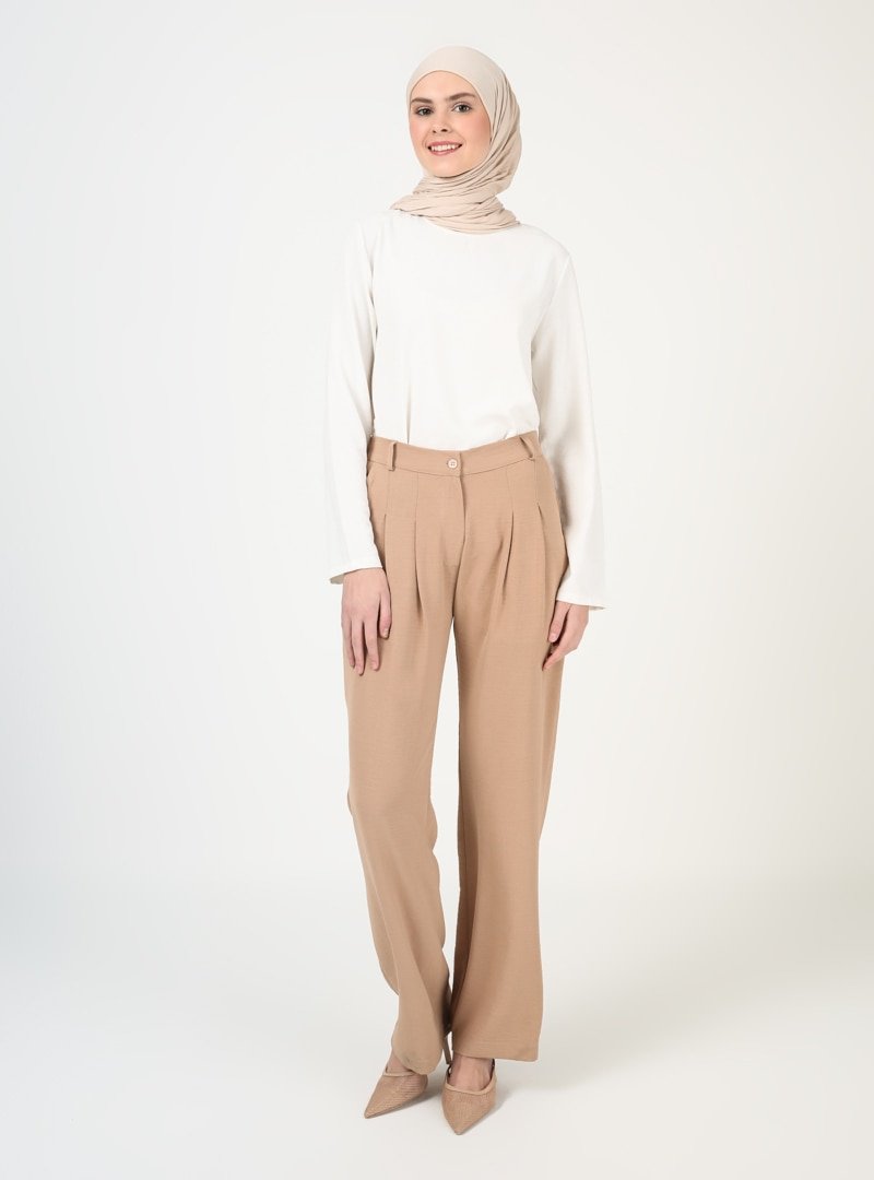 Veteks Line Camel Klasik Beli Lastikli Pantolon