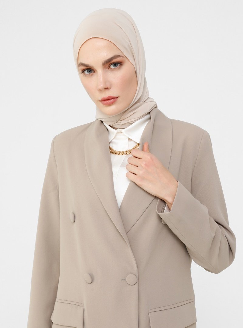 Refka Açık Vizon Cep Detaylı Blazer Ceket