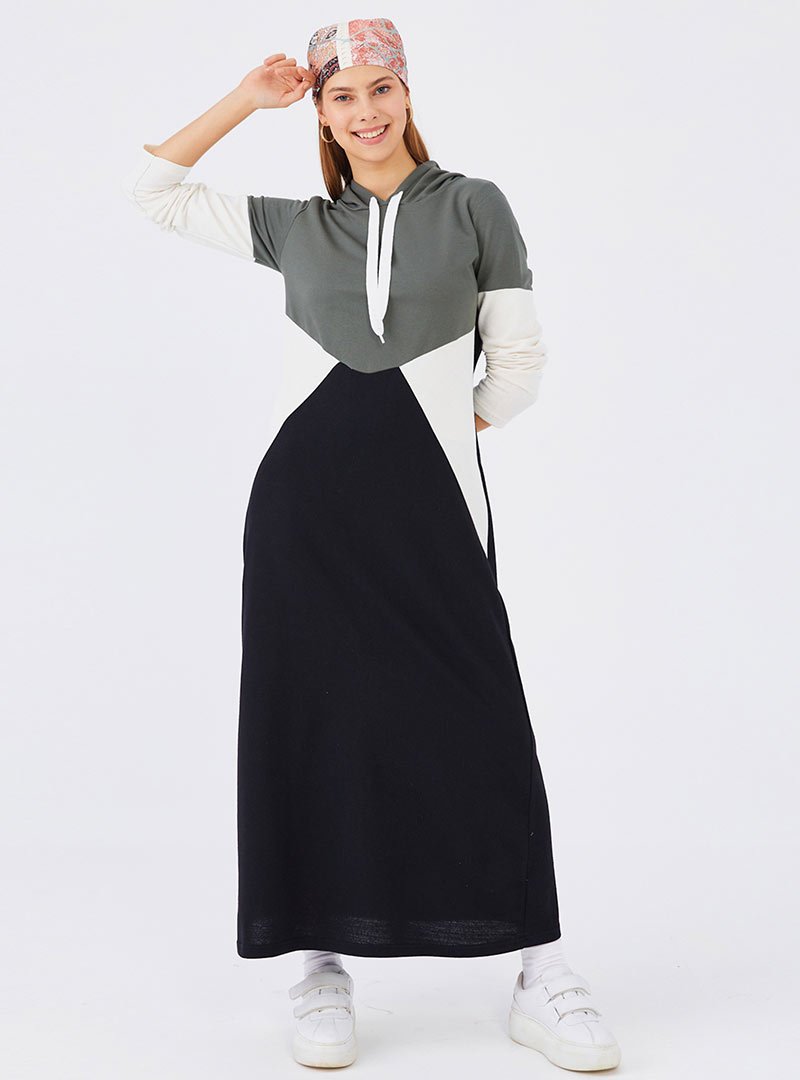 Tofisa Siyah Haki Kapüşonlu Elbise