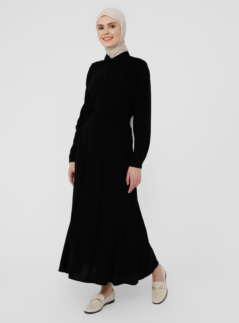 Refka Siyah Doğal Kumaşlı Bluz & Etek İkili Takım