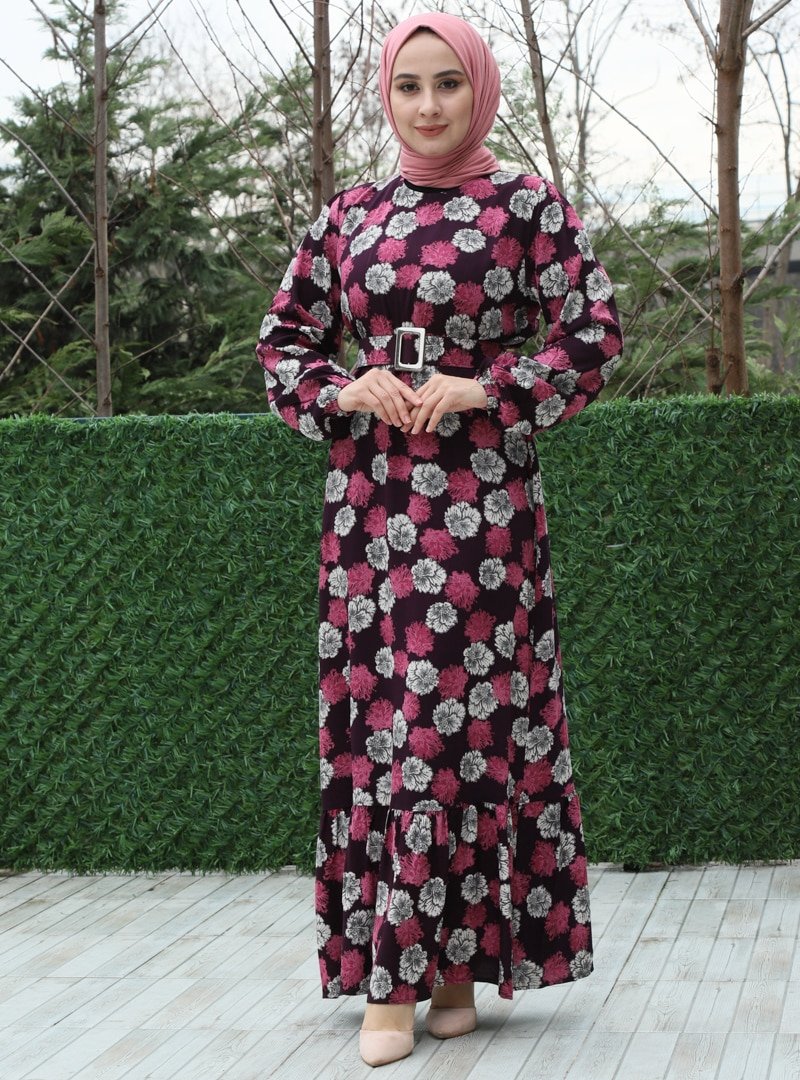 Sevit-Li Mor Desenli Elbise