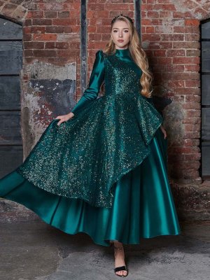 My Dreams Collection Zümrüt Yeşili Efsa Abiye Elbise