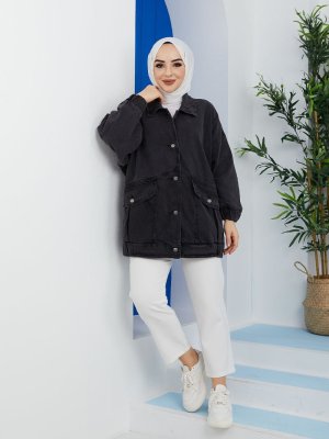 HAKİMODA Siyah Düğmeli Kot Ceket