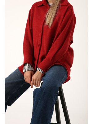 Allday Kırmızı Oversize Arkası Uzun Gömlek Tunik