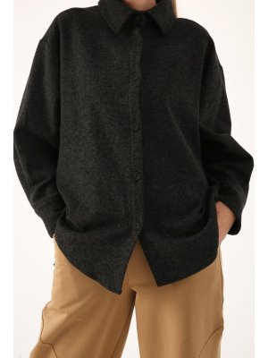 Allday Siyah Oversize Arkası Uzun Gömlek Tunik