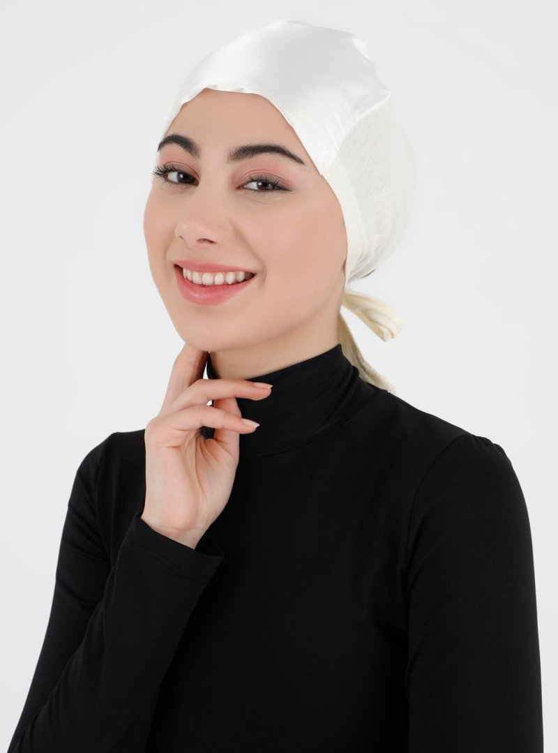 Balse Eşarp Beyaz Saten Bone Kırık