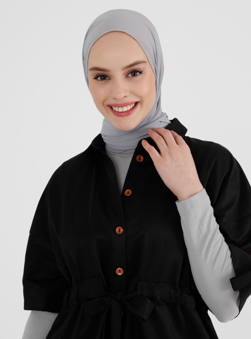 Refka Siyah Yarım Kol Apolet Detaylı Pamuklu Kap