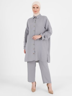 Butik Miray Gri Tunik & Pantolon İkili Takım