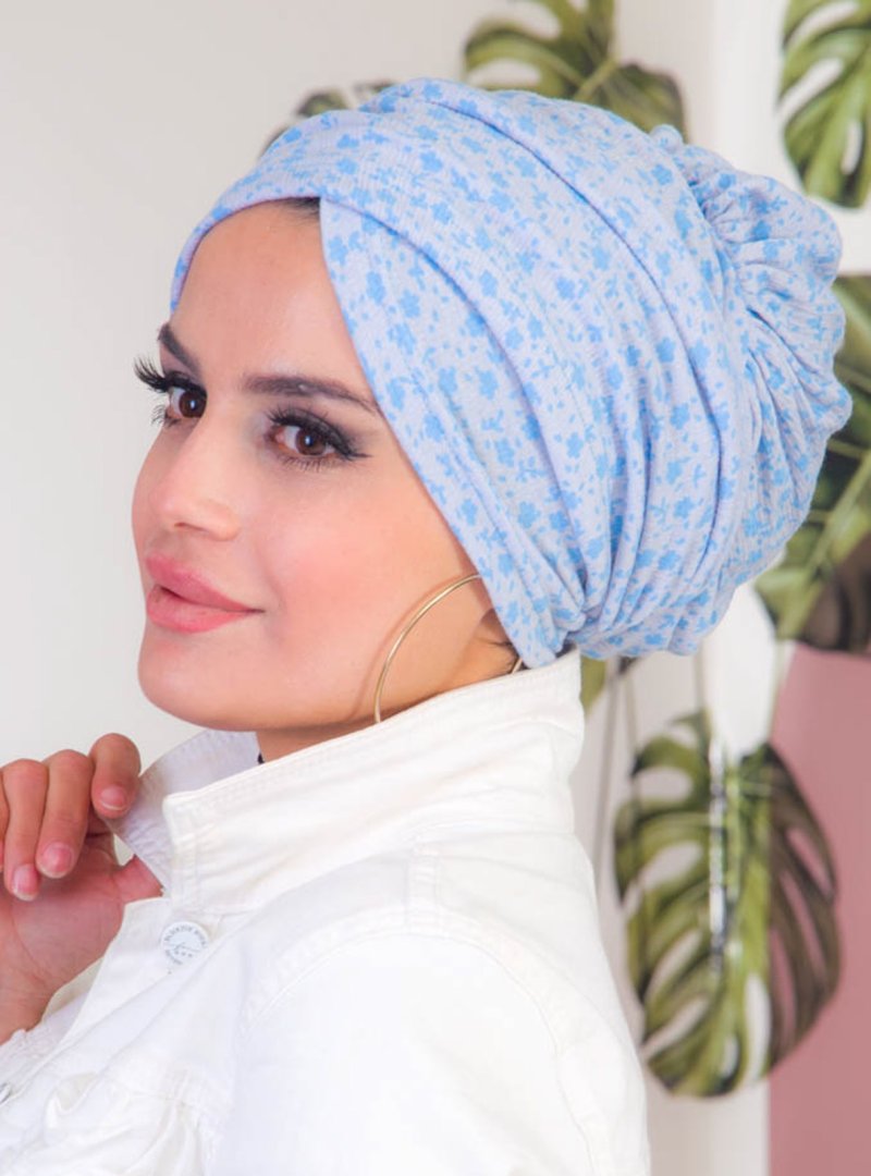 AİŞE TESETTÜR Mavi Çiçek Dolama Bone