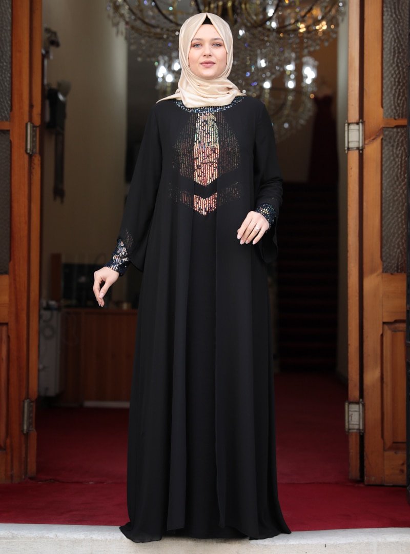 Amine Hüma Siyah Narin Abiye Elbise