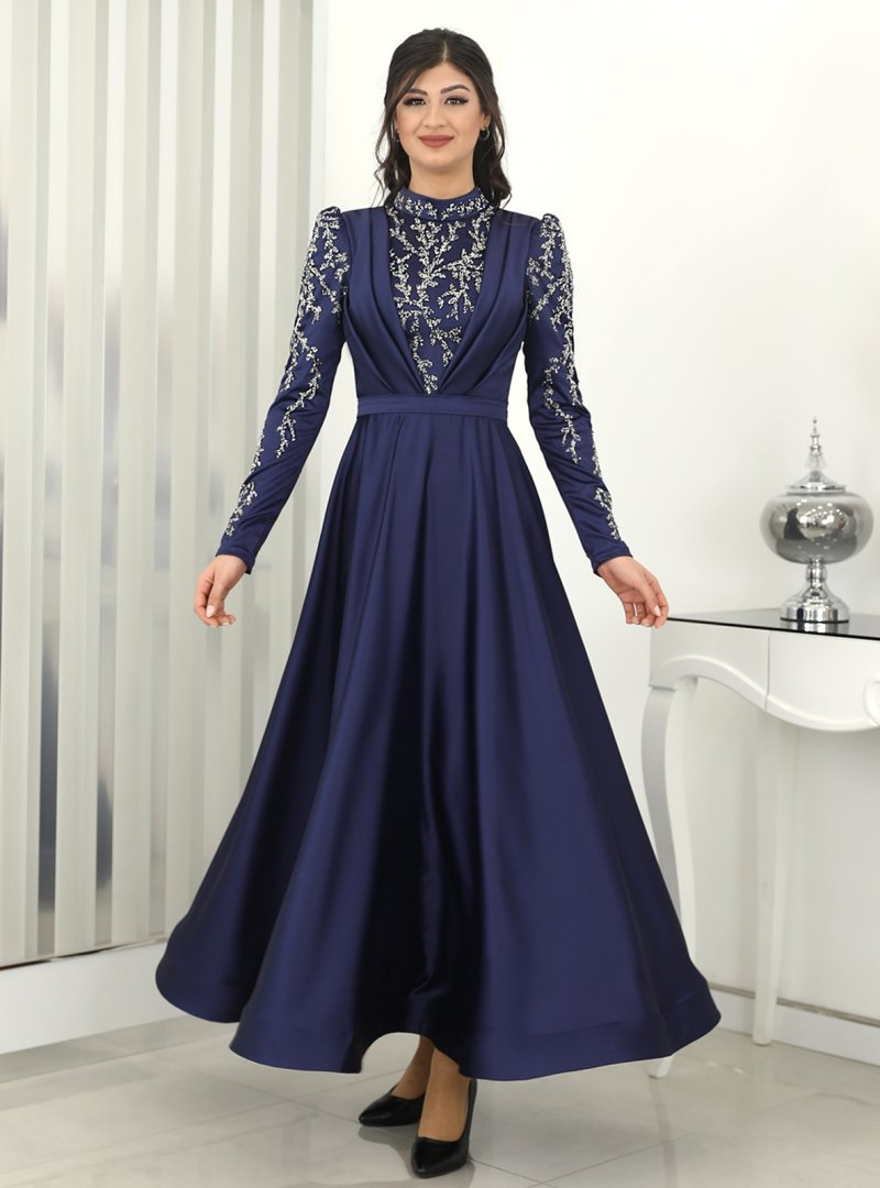 Rana Zenn Lacivert Fulya Abiye Elbise