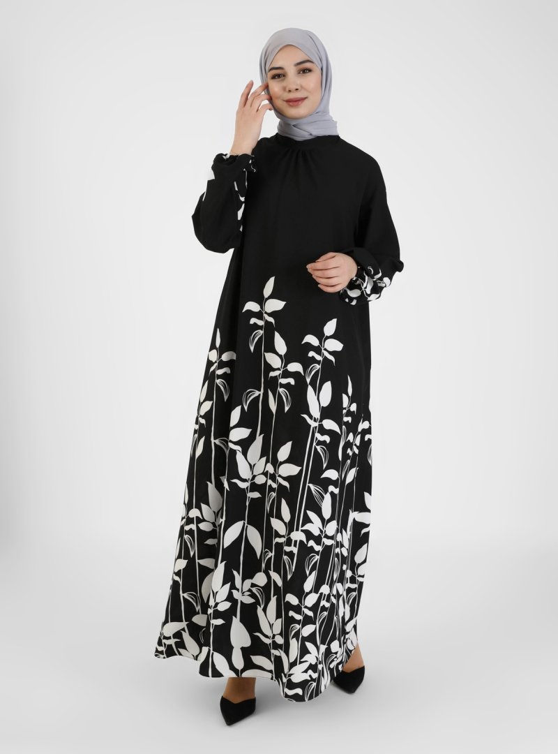 Tavin Siyah Çiçek Desenli Elbise