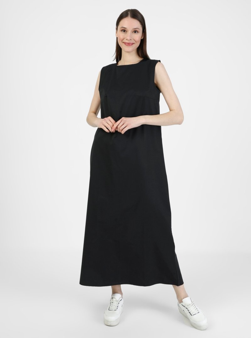 Refka Siyah Pamuk Kumaşlı Kolsuz Elbise