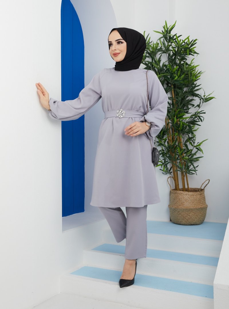 Efkeyem Gri Tunik & Pantolon İkili Takım