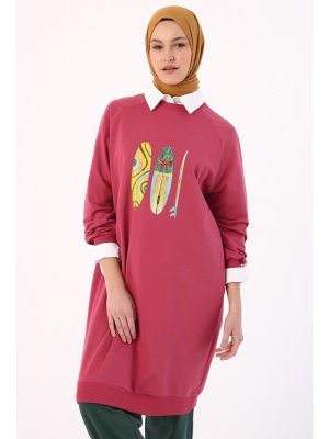 Allday Vişne Reglan Kol Baskılı Sweat Tunik