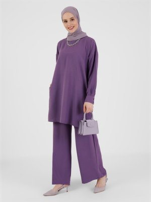 Refka Vintage Mor Aerobin Tunik & Pantolon İkili Takım
