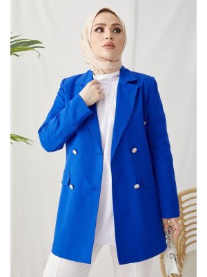 In Style Saks Mavisi Avra Süs Düğmeli Blazer Ceket