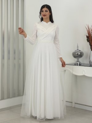 Rana Zenn Beyaz Cemre Abiye Elbise