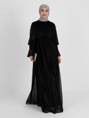 Tavin Siyah Simli Kuşak Detaylı Elbise
