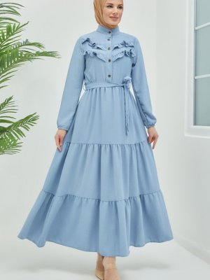 In Style Bebe Mavisi Fırfırlı Velma Ayrobin Elbise
