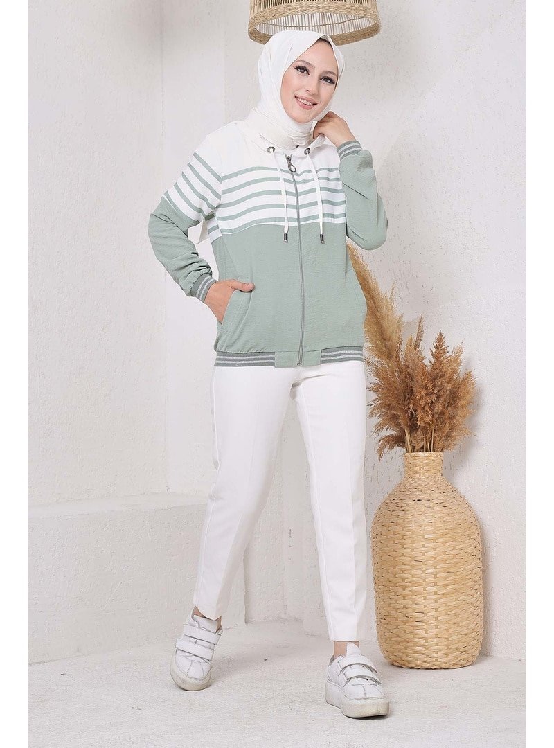 İmaj Butik Çizgi Detaylı Ayrobin Hırka/mint