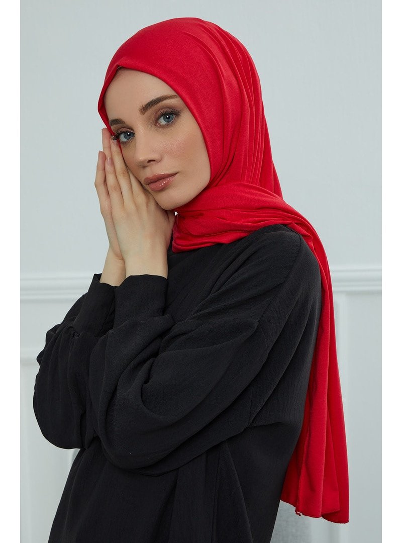 Ayşe Türban Tasarım Düz Penye Şal,kırmızı,cts