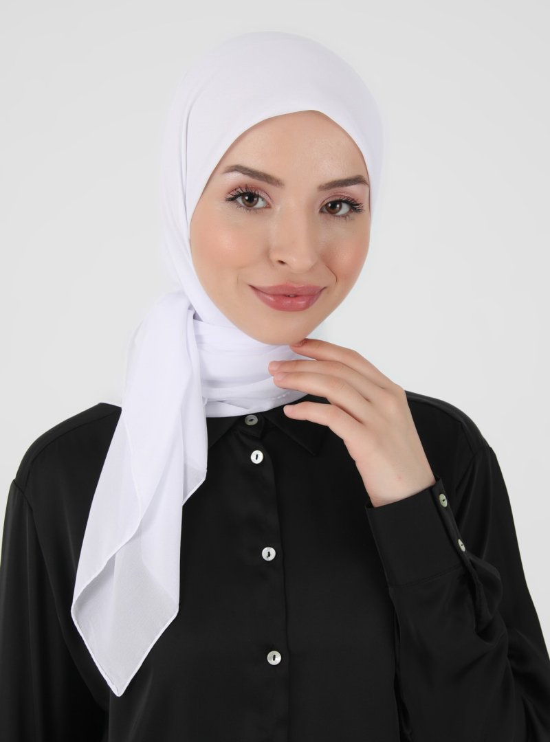Gülsoy Beyaz Düz Renkli Şifon Eşarp