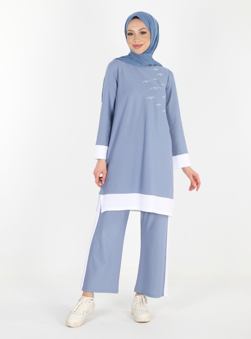 PLİSTRE Bebe Mavisi Tunik & Pantolon İkili Takım