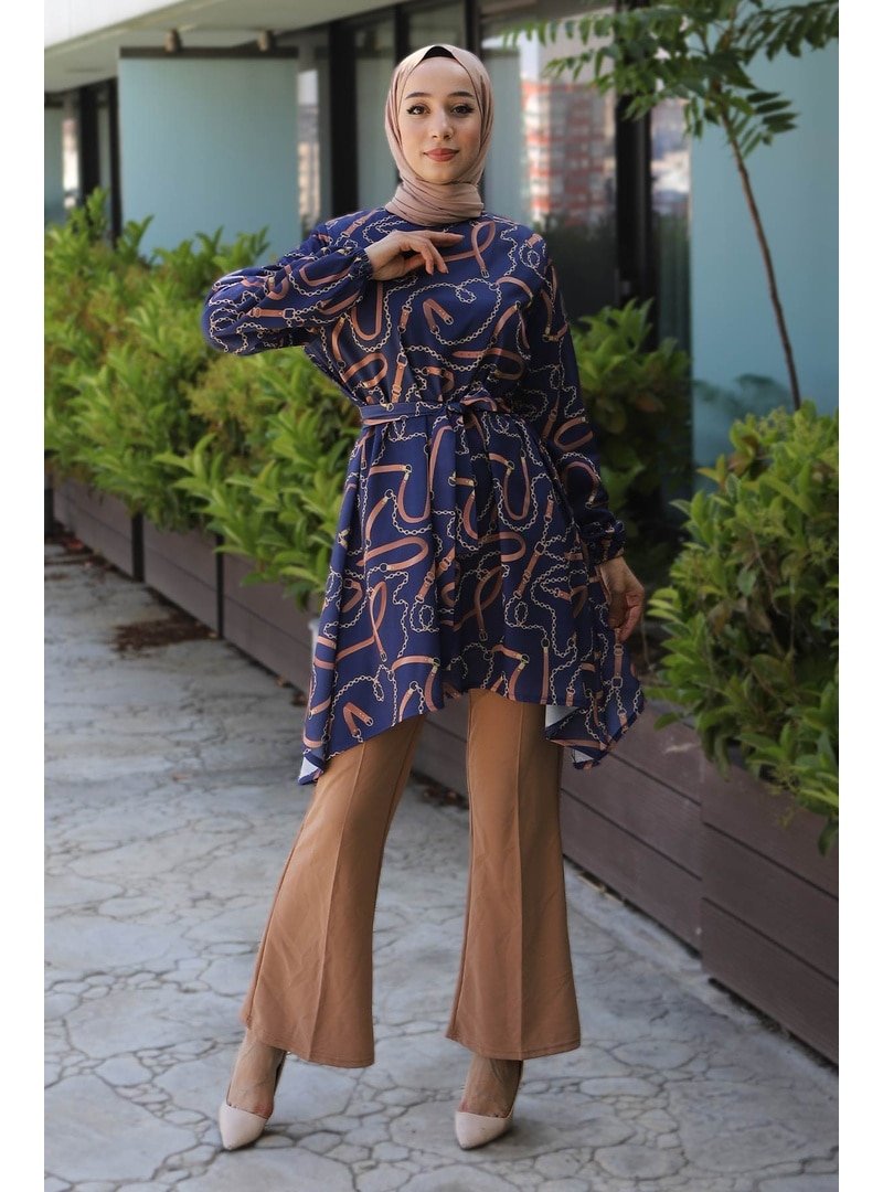 MISSVALLE İndigo Zincir Desenli Tunik