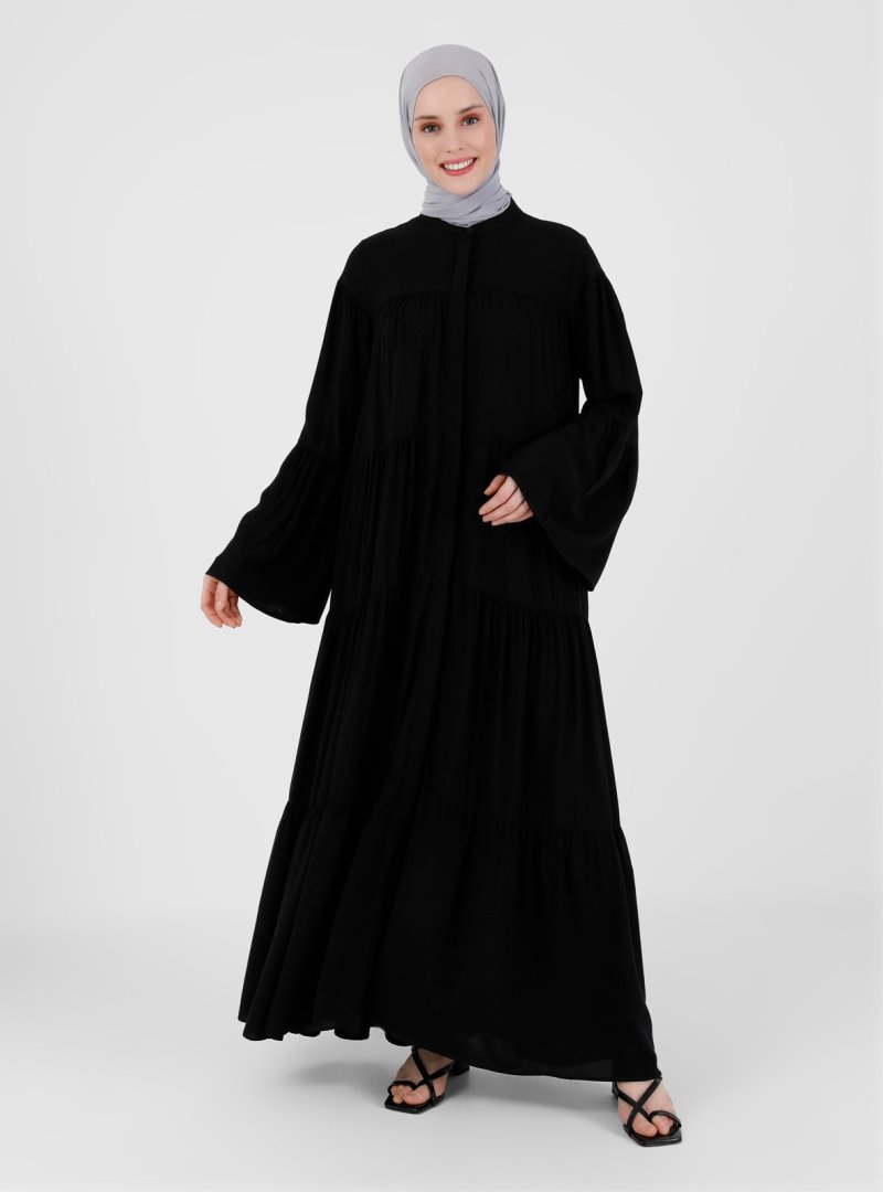 Refka Siyah İspanyol Kollu Salaş Viskon Elbise