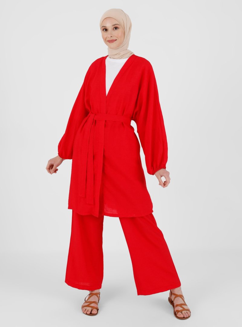 Benin Kırmızı Kimono & Pantolon Takım