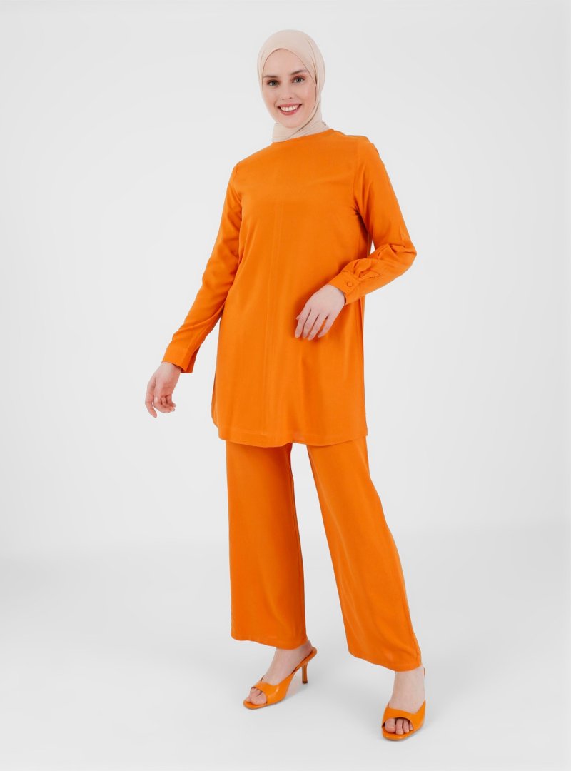 Refka Orange Doğal Kumaşlı Tunik & Pantolon İkili Takım