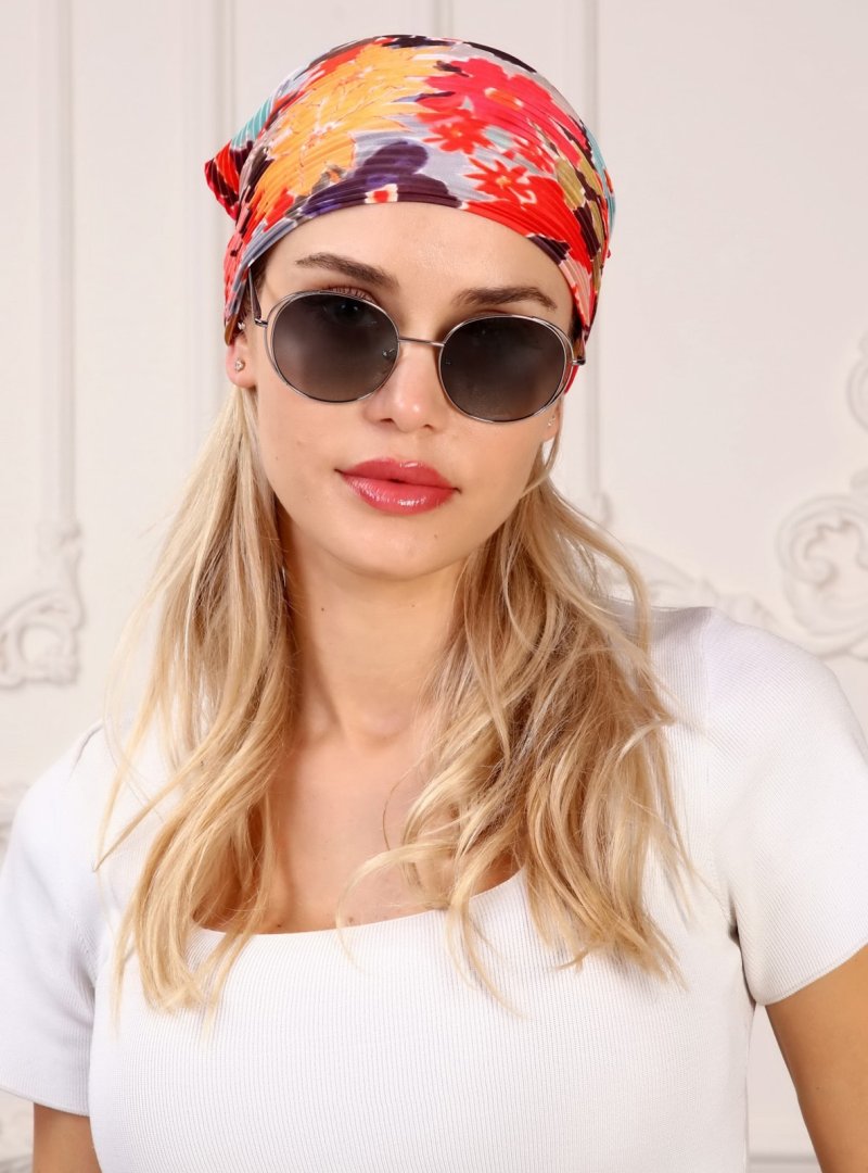 Soft Scarfs Nar Çiçeği Çiçek Desenli Piliseli Fular,bandana