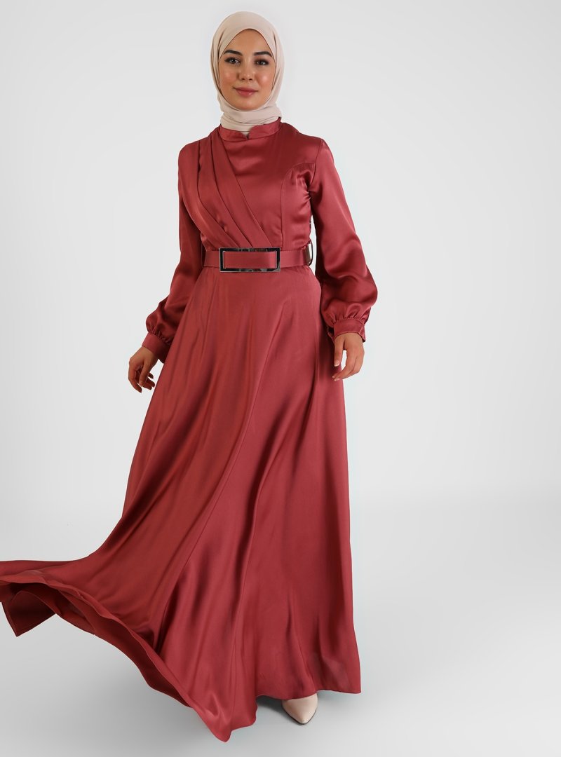 BÜRÜN Gül Kemerli Abiye Elbise