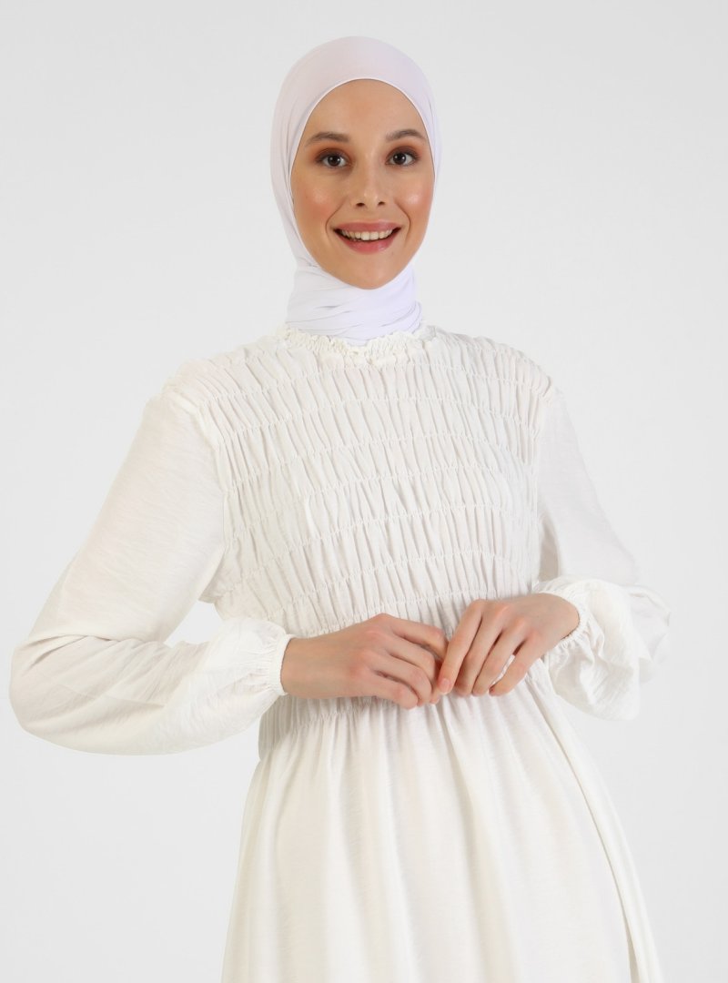 Refka Off White Gipe Detaylı Elbise