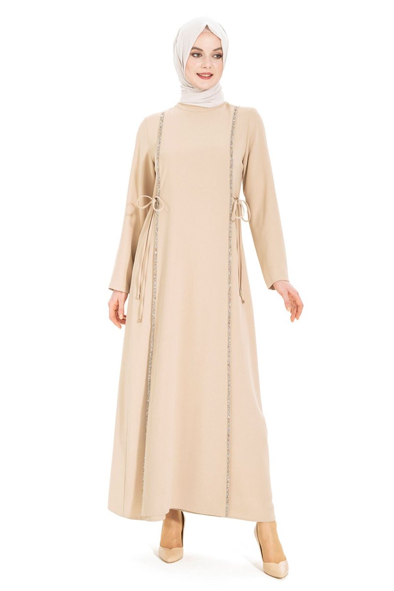 Beyza Bej Taş Şeritli Elbise