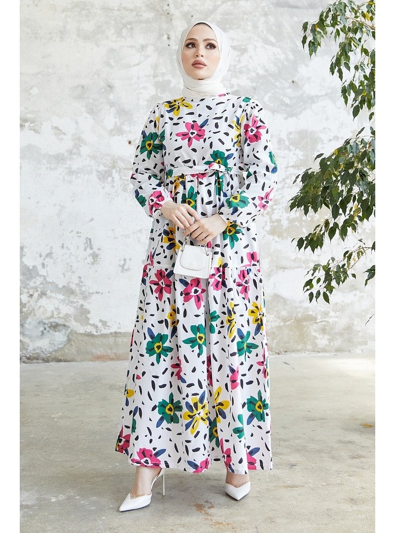 In Style Haki Minosa Çiçek Desenli Elbise