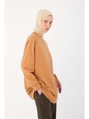 Allday Koyu Bej Basic Reglan Kol Sweat Tunik