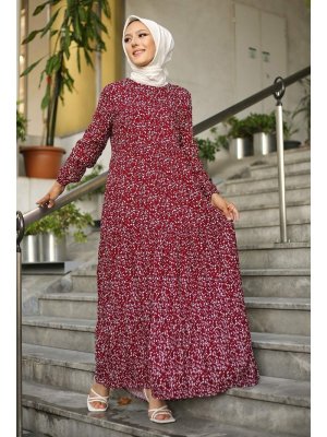 İmaj Butik Çiçek Desenli Elbise/bordo