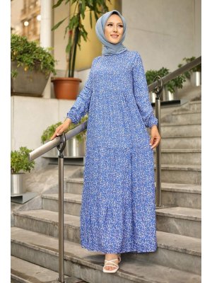 İmaj Butik Çiçek Desenli Elbise/indigo