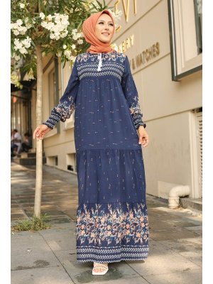 İmaj Butik Bilek Büzgülü Yaka Bağlamalı Elbise/lacivert