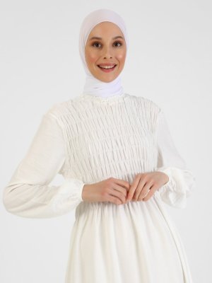 Refka Off White Gipe Detaylı Elbise